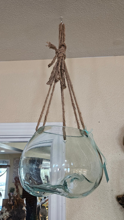 Hanging Freeform Glass Molten Terrarium with Rope
