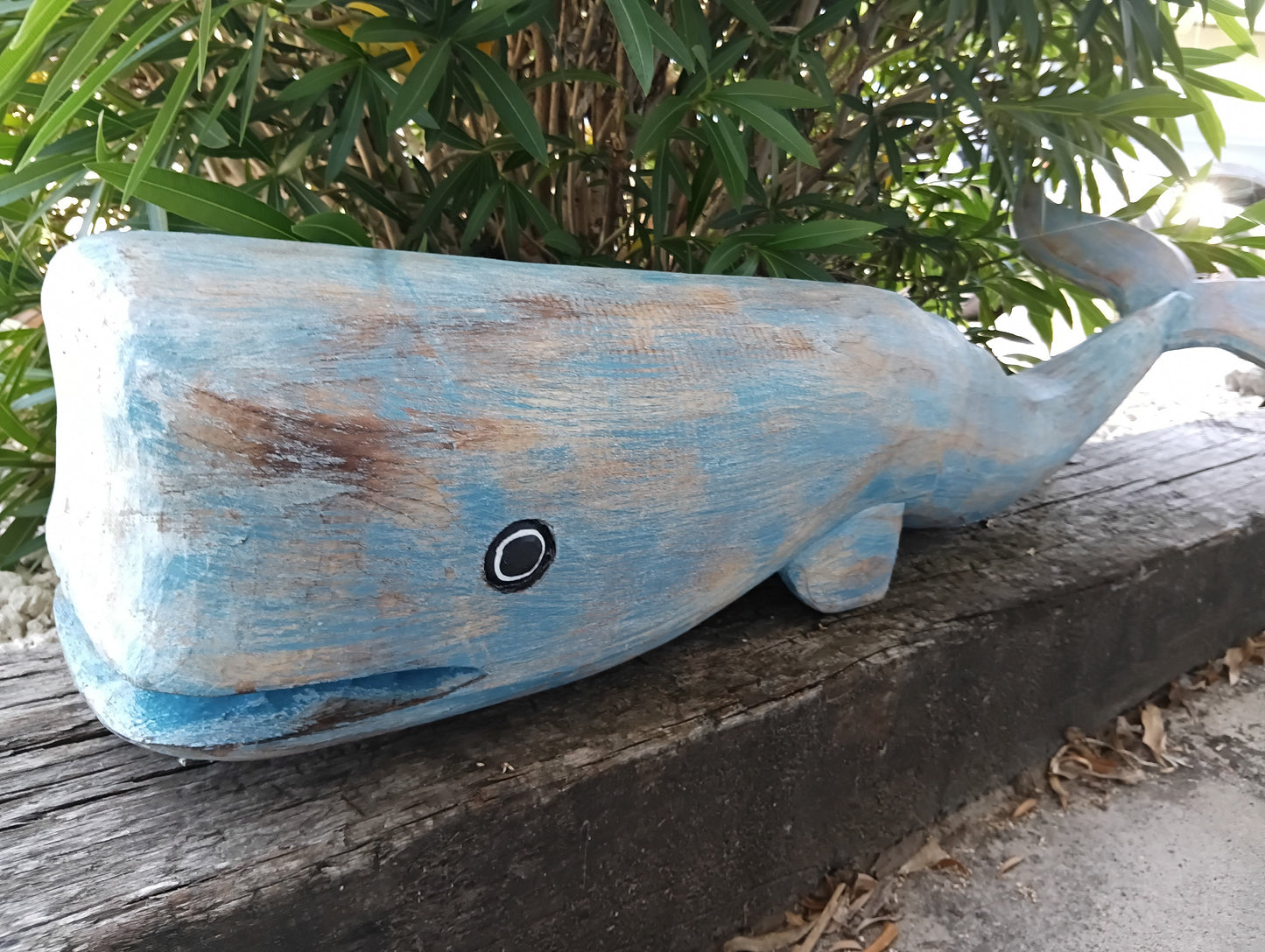 Large Blue Wooden Whale-Display Piece -43"