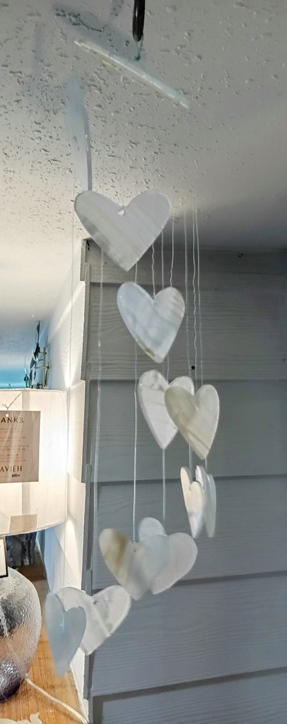 Hand-Carved Onyx Heart Wind Chime – 17” Hanging Mobile