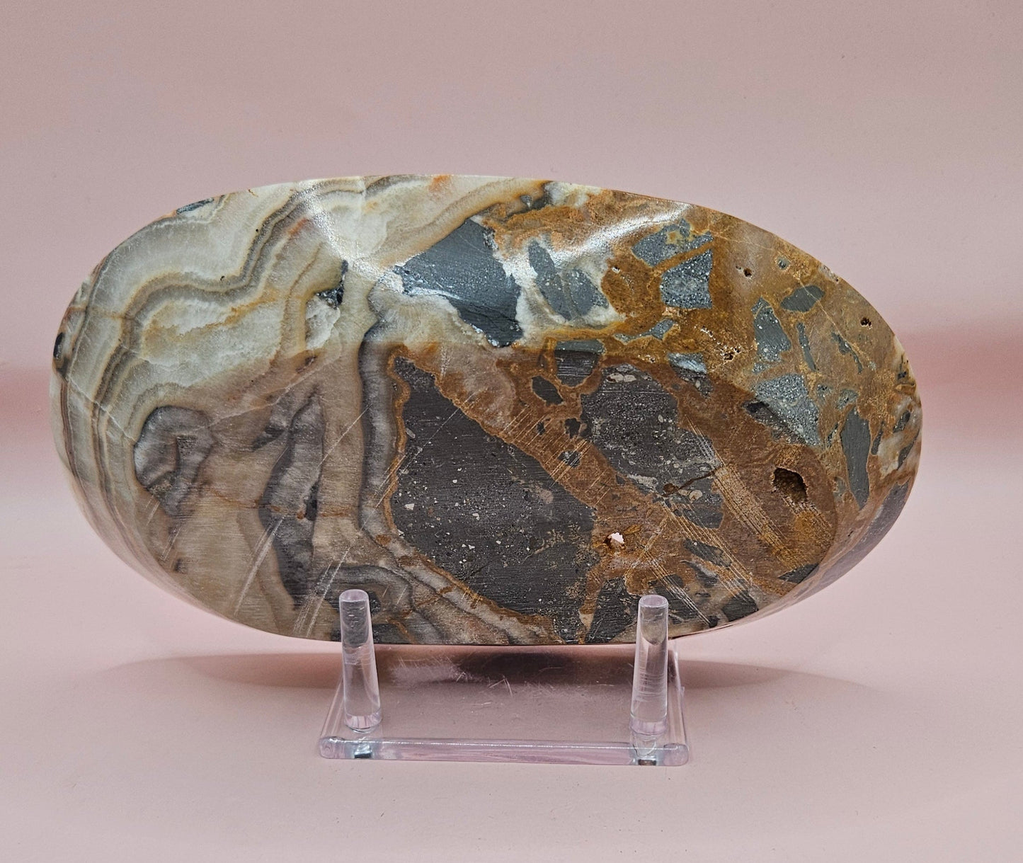 Polished Onyx Dish – Abstract Natural Stone Tray 7.5x5"