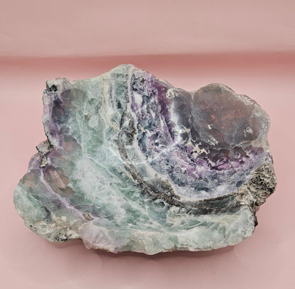 Carved Fluorite Bowl – Polished Gemstone Display Dish – 8"