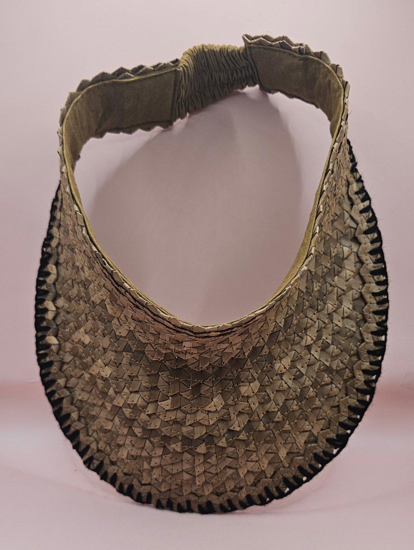 Natural Woven Palm Leaf Visor – Black, Pink, Yellow, or Cream Stitched Trim | Straw Sun Hat