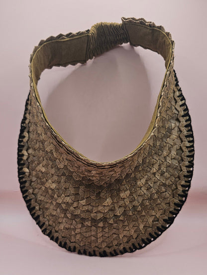 Natural Woven Palm Leaf Visor – Black, Pink, Yellow, or Cream Stitched Trim | Straw Sun Hat
