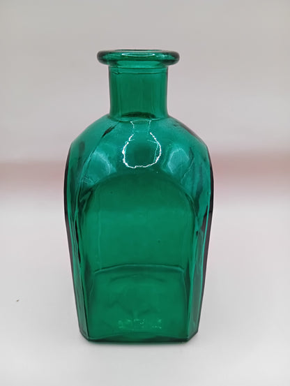 Vintage Square Glass Bottles  – Available in Clear, Green, Pink, Red, Blue, Teal – 5.5" Tall