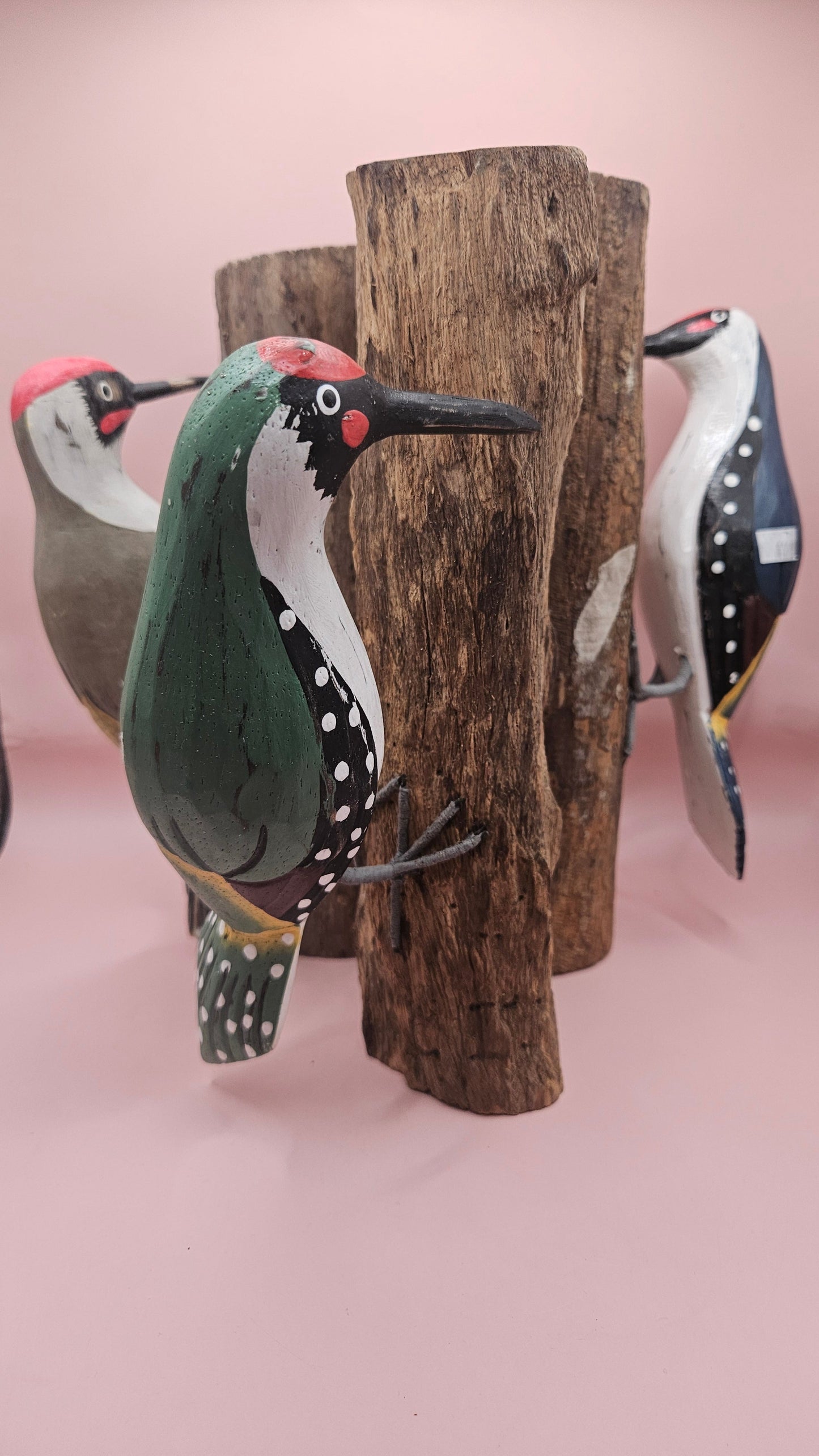 Hand-Painted Woodpecker on Natural Wood – Rustic Bird Decor (3 Color Options)