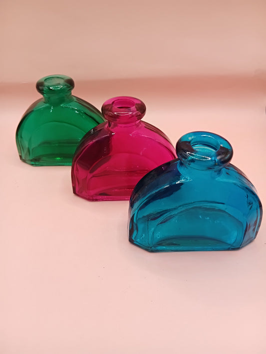 Miniature Apothecary Glass Bottle – Vintage Decorative Round – 3.3" x 4" – Green, Pink, or Teal