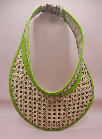 Woven Rattan Cane Visor with Leather Trim – Summer Sun Hat with Elastic Fit | 4 Color Options