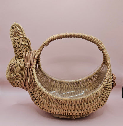 Vintage Wicker Bunny Basket – Handwoven Animal-Shaped Easter or Display Basket 10.5x5.5x8.25