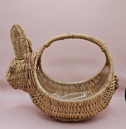 Vintage Wicker Bunny Basket – Handwoven Animal-Shaped Easter or Display Basket 10.5x5.5x8.25