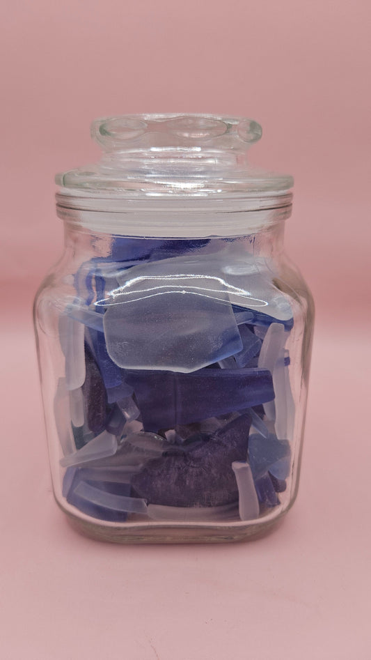 Vintage Glass Jar with Cobalt and Frosted Seaglass – Decorative Coastal Accent (5.6x3.4)