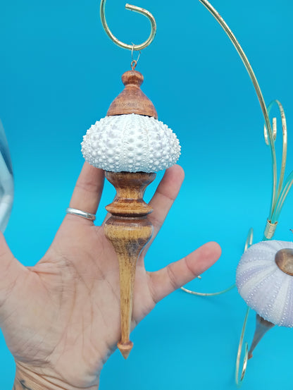 Real Sea Urchin Ornament with Hand-Turned Wood Finial – 3 Variants