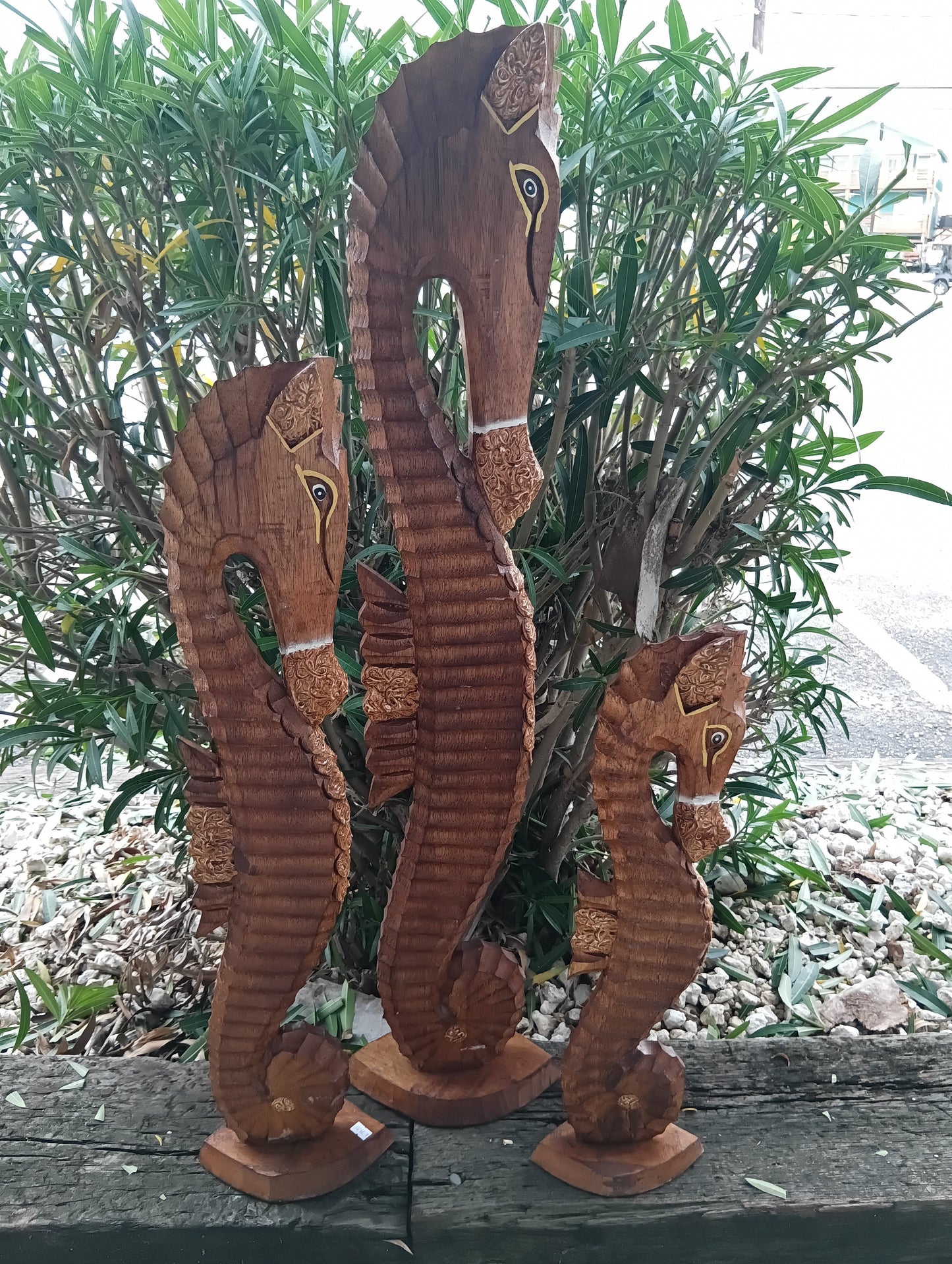 Hand-Carved Wooden Seahorse Sculpture – Coastal Decor in Blue, Teal, or Brown