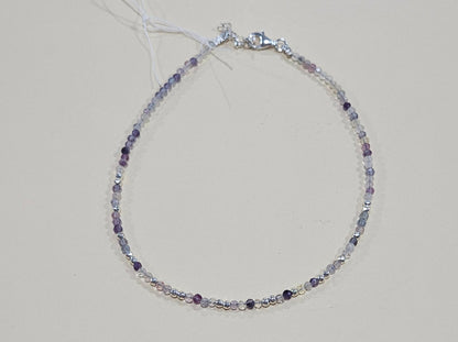 Natural Gemstone Anklet with Sterling Silver – Customizable with Charm Option