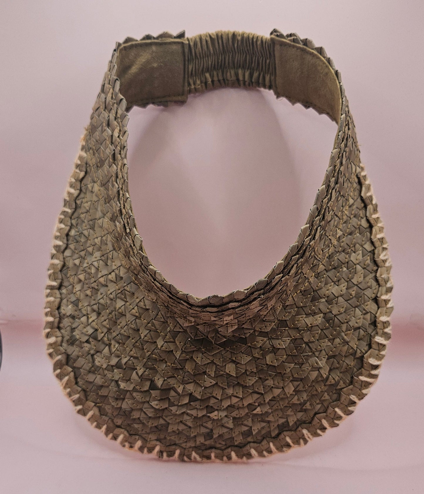 Natural Woven Palm Leaf Visor – Black, Pink, Yellow, or Cream Stitched Trim | Straw Sun Hat