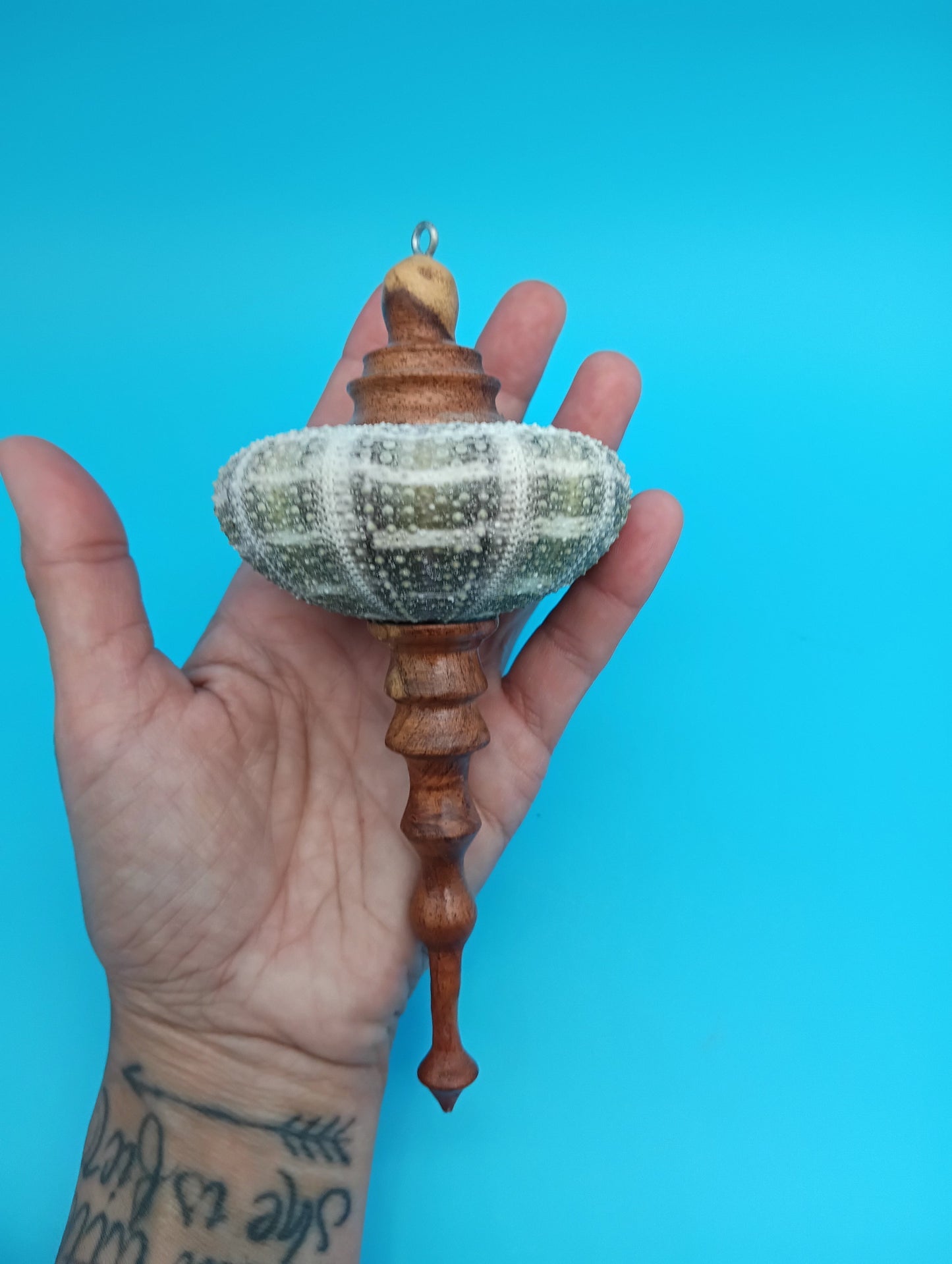 Real Sea Urchin Ornament with Hand-Turned Wood Finial – 3 Variants