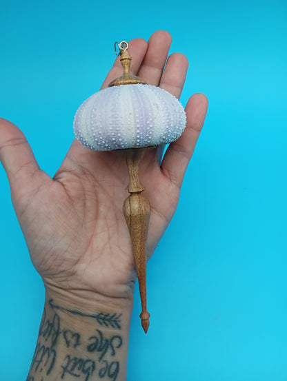 Real Sea Urchin Ornament with Hand-Turned Wood Finial – 3 Variants