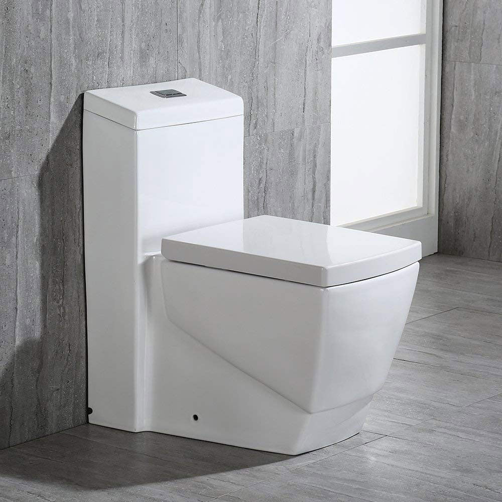 WOODBRIDGE Modern Square Design One Piece Dual Flush 1.28 GP Toilet,Chair Height with Soft Closing Seat