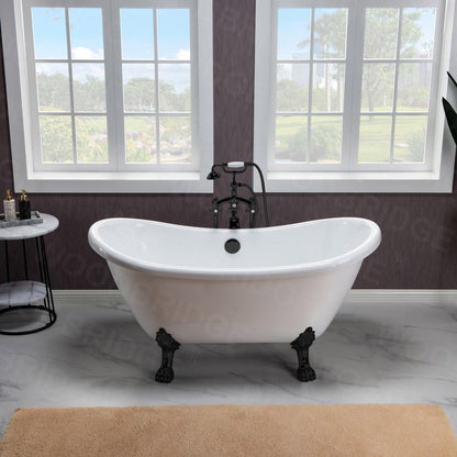 WOODBRIDGE 59" Heavy Duty Acrylic Double Slipper Clawfoot Bath Tub