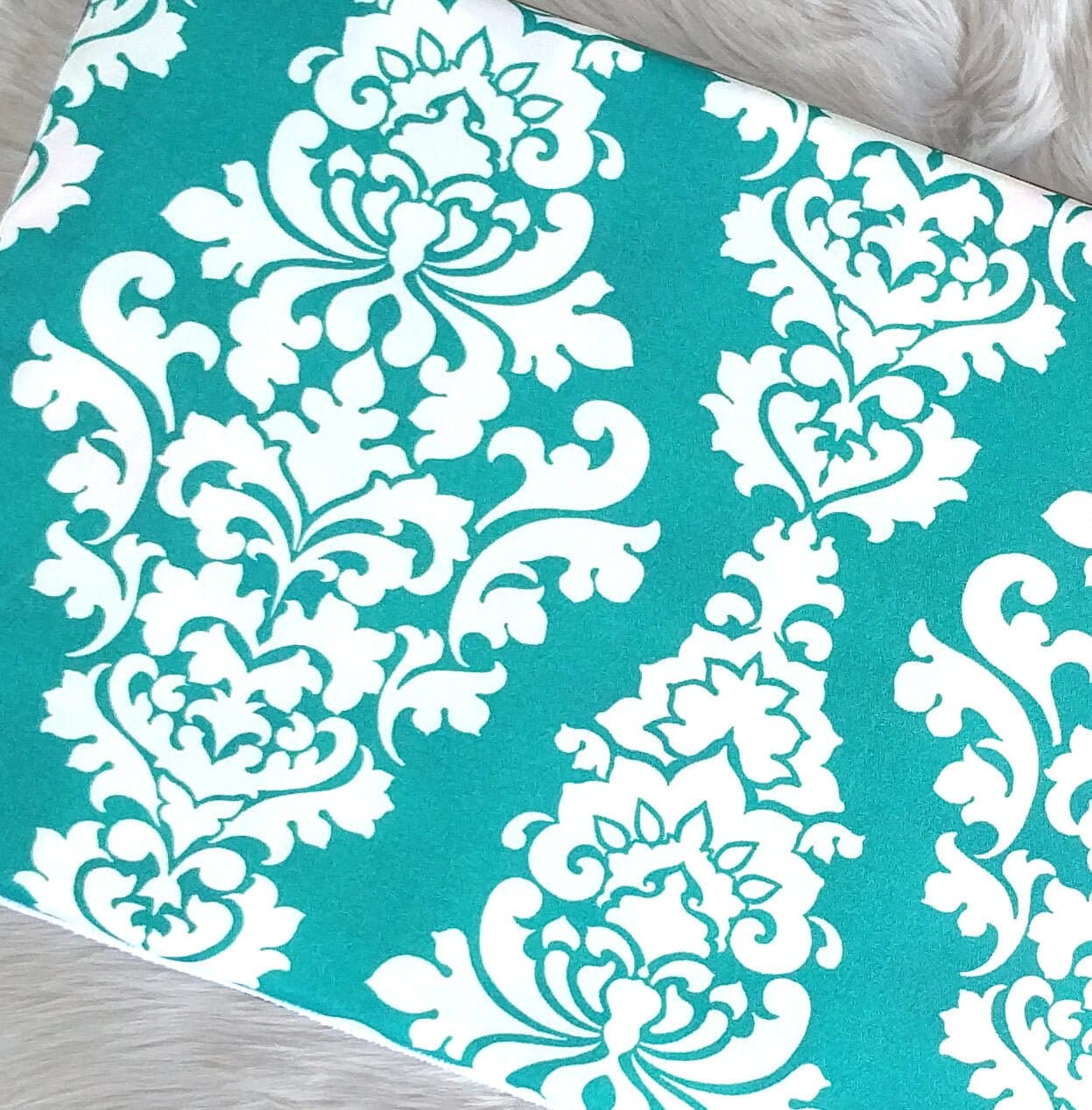 SALE IKEA Bankkamrat, Hemmahos, Stuva Bench Pad Cover  Damask Print Turquoise Blue