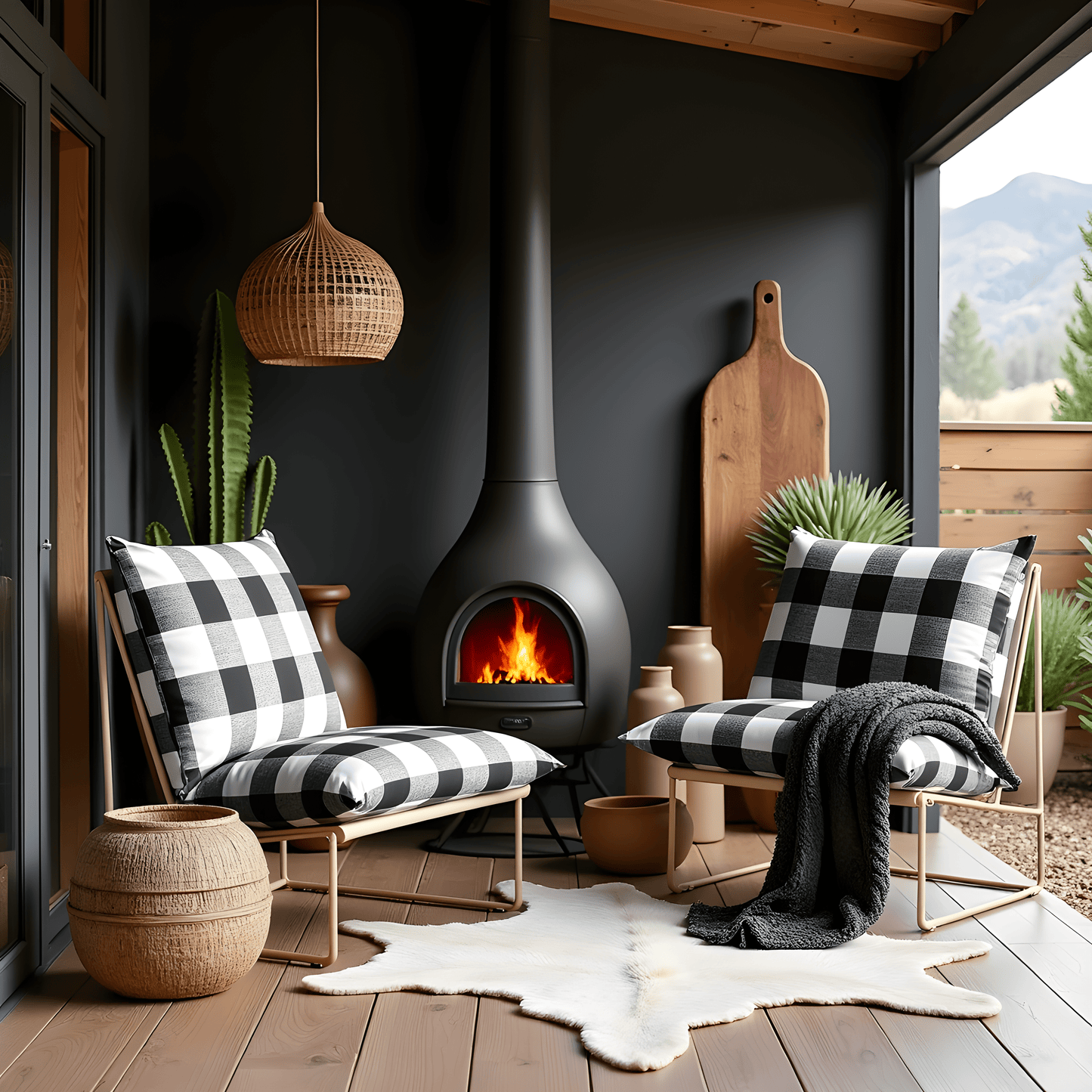 Black Check Outdoor Slipcovers, Compatible with IKEA Havsten - Made to Order