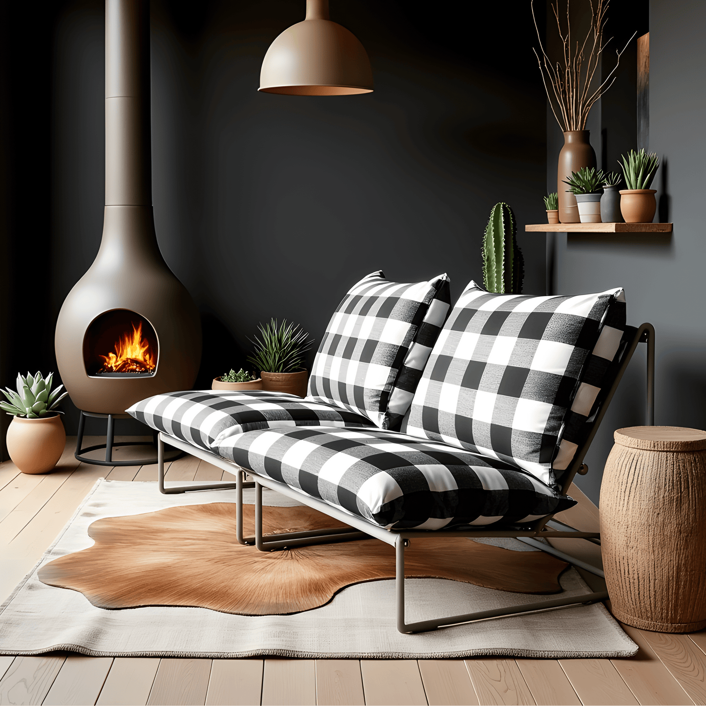 Black Check Outdoor Slipcovers, Compatible with IKEA Havsten - Made to Order