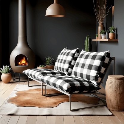 Black Check Outdoor Slipcovers, Compatible with IKEA Havsten - Made to Order