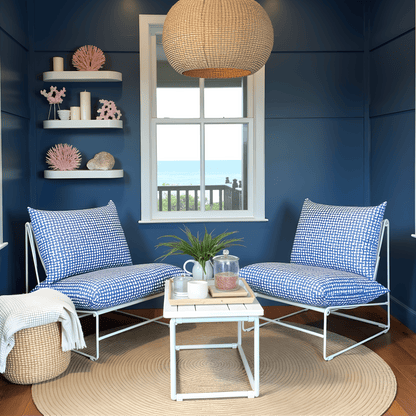 Modern Navy Blue Lattice Print Outdoor Slipcovers, Compatible with IKEA Havsten - Made to Order