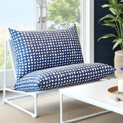 Modern Navy Blue Lattice Print Outdoor Slipcovers, Compatible with IKEA Havsten - Made to Order