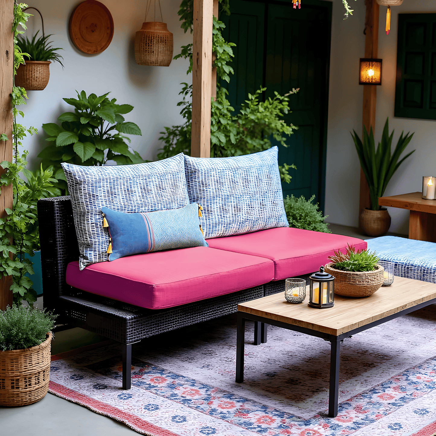 2 Pack Outdoor Pillow Covers | Blue Rain | Compatible with IKEA Duvholmen and Kuddarna Cushions