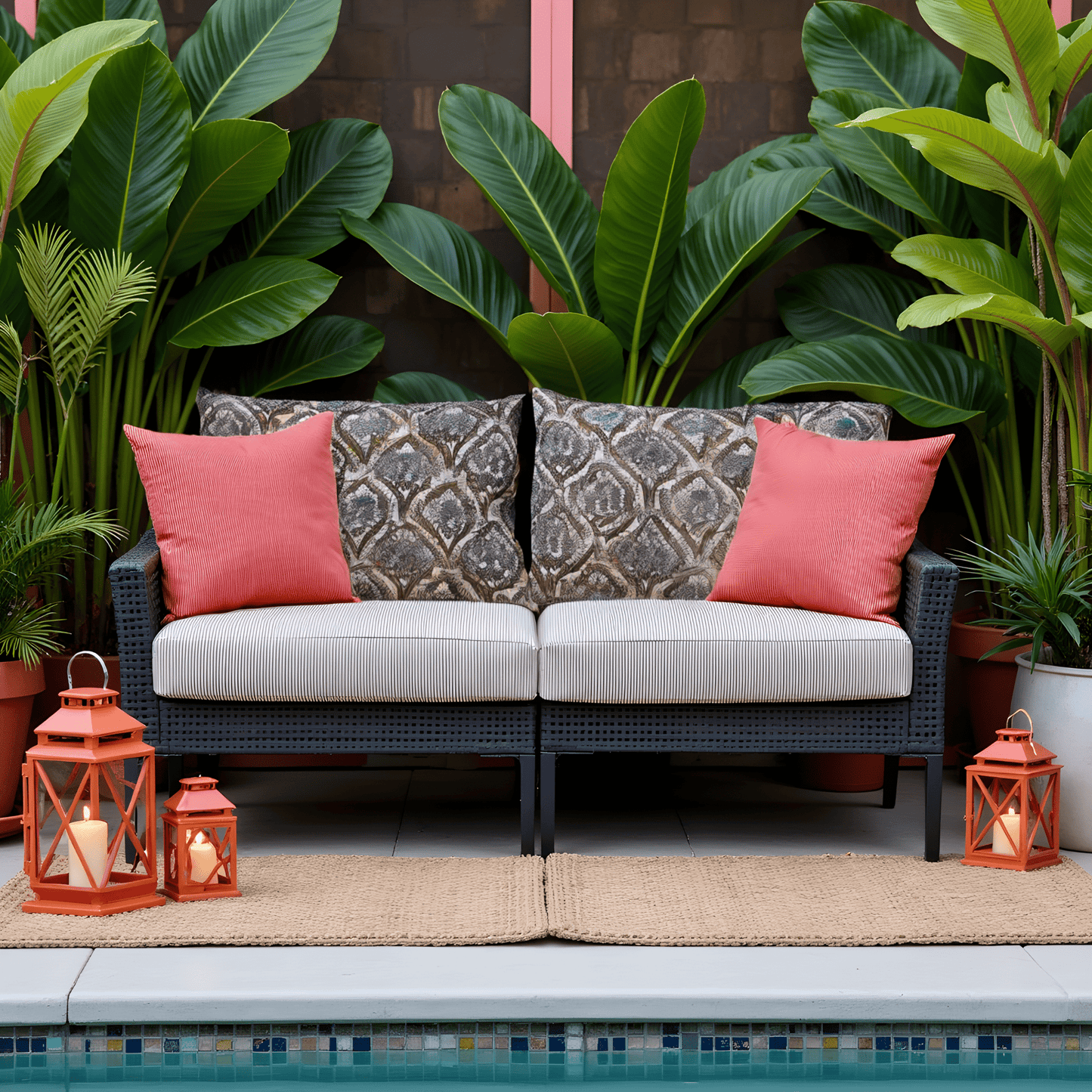 2 Pack Outdoor Seat Covers | Beige Stripe | Compatible with IKEA Duvholmen Inner Cushion