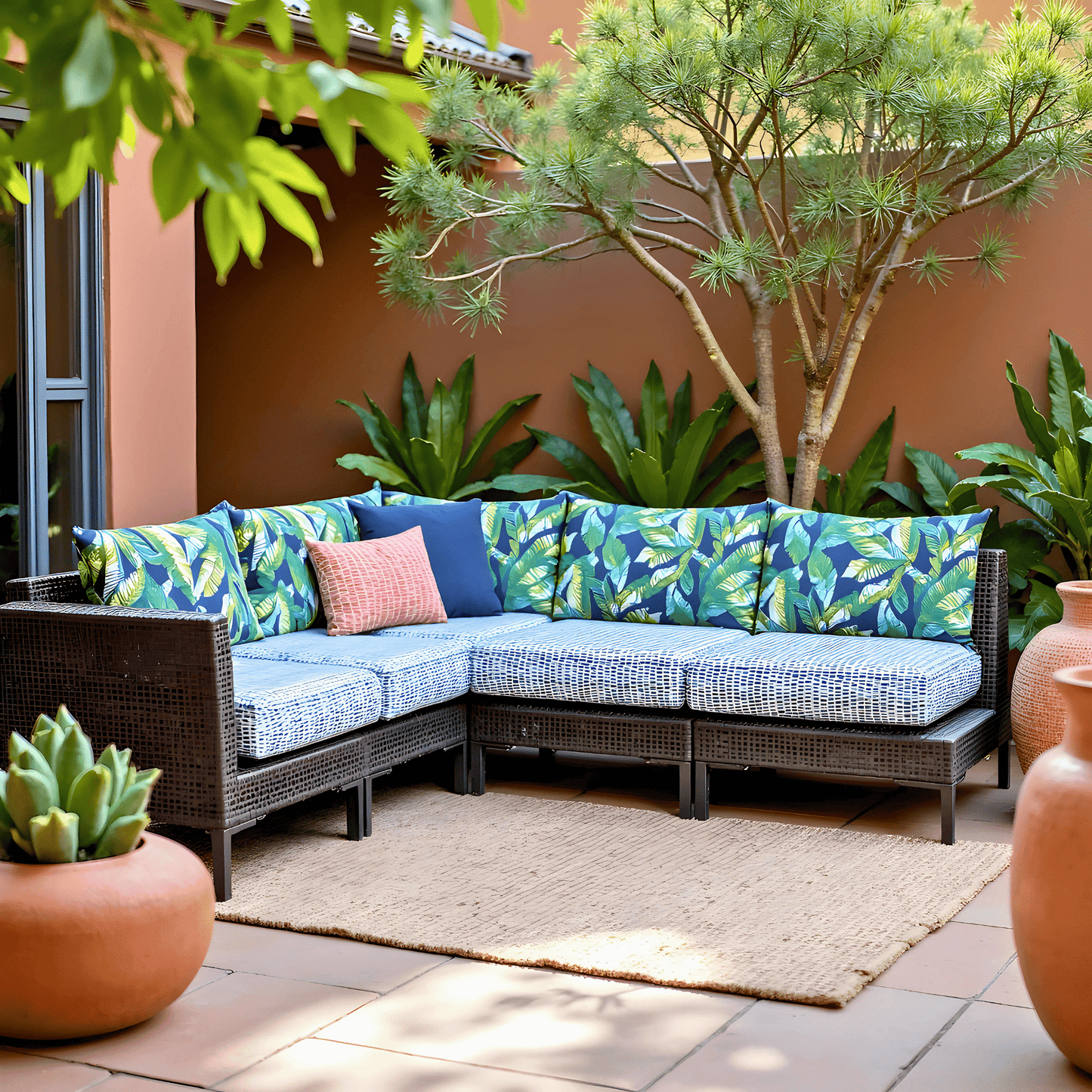 Banana Leaf Blue Rain Outdoor Slip Covers, Compatible with IKEA Duvholmen