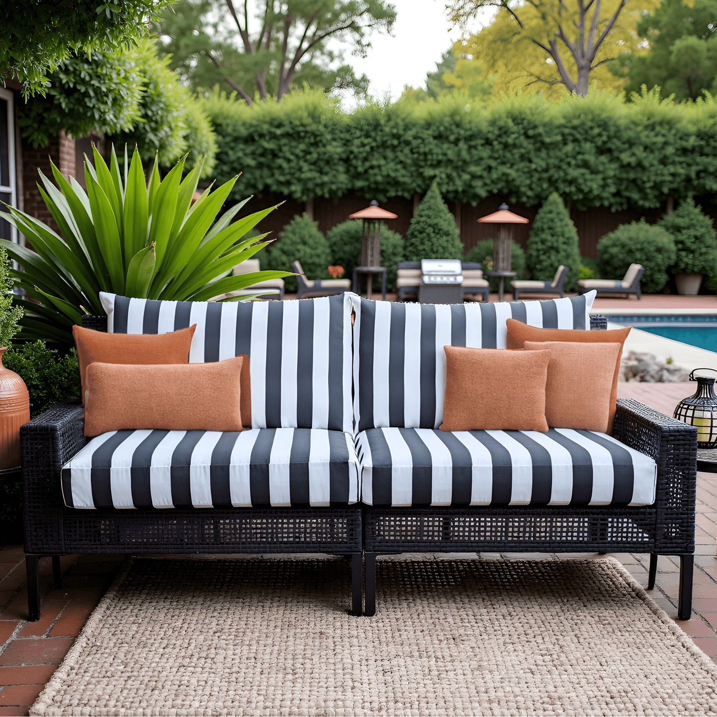 Rockin Cushions Outdoor Slip Covers | Black White Stripe | Compatible with IKEA Duvholmen Cushions | Includes 2 Duvholmen Pillow Covers and 2 Duvholmen Seat Covers - Set of 4