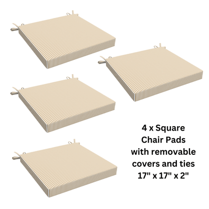 8-PIECE DELUXE BUNDLE, Beige Stripe Outdoor Cushion Cover Set and Chair Pads – Compatible with IKEA Duvholmen