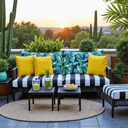 Banana Leaf Black Stripe Outdoor Slip Covers, Compatible with IKEA Duvholmen