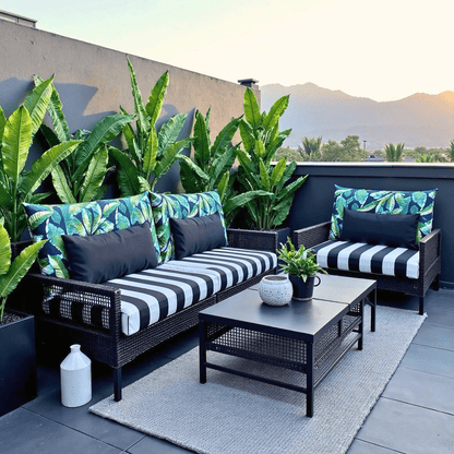 Banana Leaf Black Stripe Outdoor Slip Covers, Compatible with IKEA Duvholmen