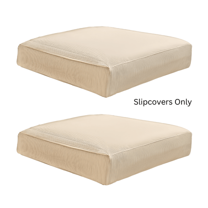 8-PIECE DELUXE BUNDLE, Beige Stripe Outdoor Cushion Cover Set and Chair Pads – Compatible with IKEA Duvholmen