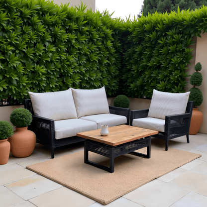 8-PIECE DELUXE BUNDLE, Beige Stripe Outdoor Cushion Cover Set and Chair Pads – Compatible with IKEA Duvholmen