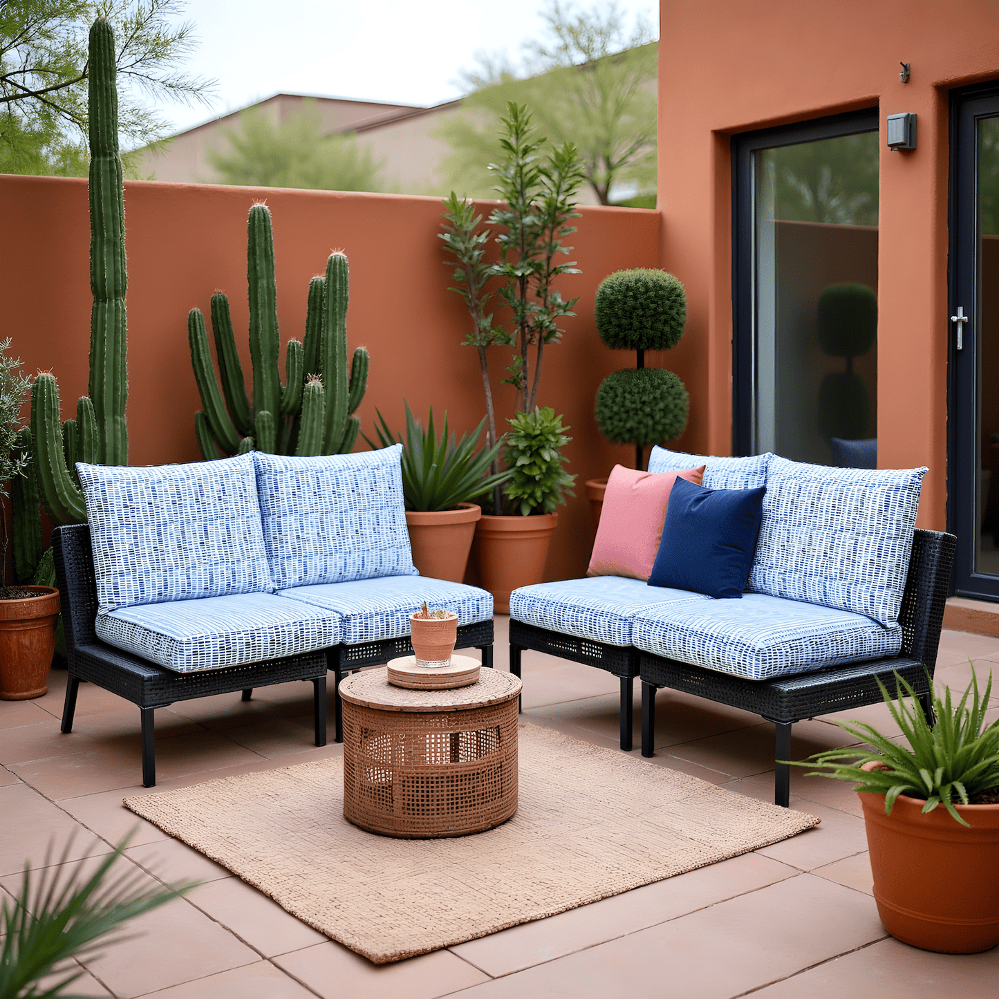 8-PIECE DELUXE BUNDLE Outdoor Cushion Cover Set and Chair Pads – Compatible with IKEA Duvholmen, Blue Rain