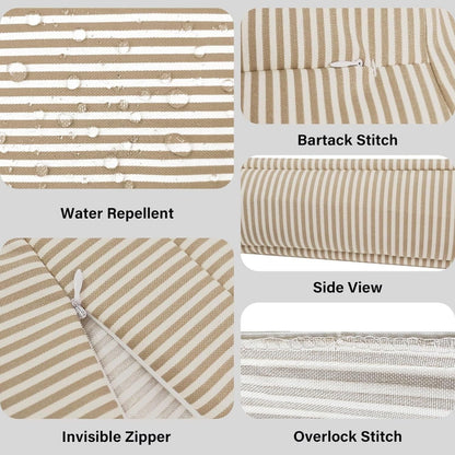 Rockin Cushions Outdoor Slip Covers | Beige Stripe | Compatible with IKEA Duvholmen Kuddarna Cushions | Includes 2 Kuddarna Pillow Covers and 2 Duvholmen Seat Covers - Set of 4