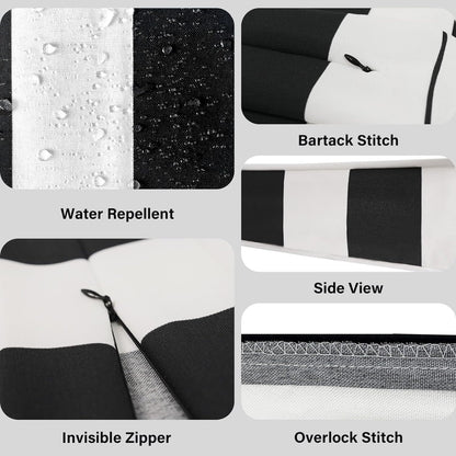 Rockin Cushions Outdoor Slip Covers | Black White Stripe | Compatible with IKEA Duvholmen Cushions | Includes 2 Duvholmen Pillow Covers and 2 Duvholmen Seat Covers - Set of 4