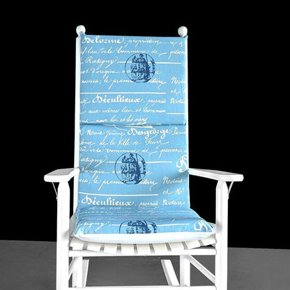 Blue Calligraphy, Library Rocking Chair Cushion