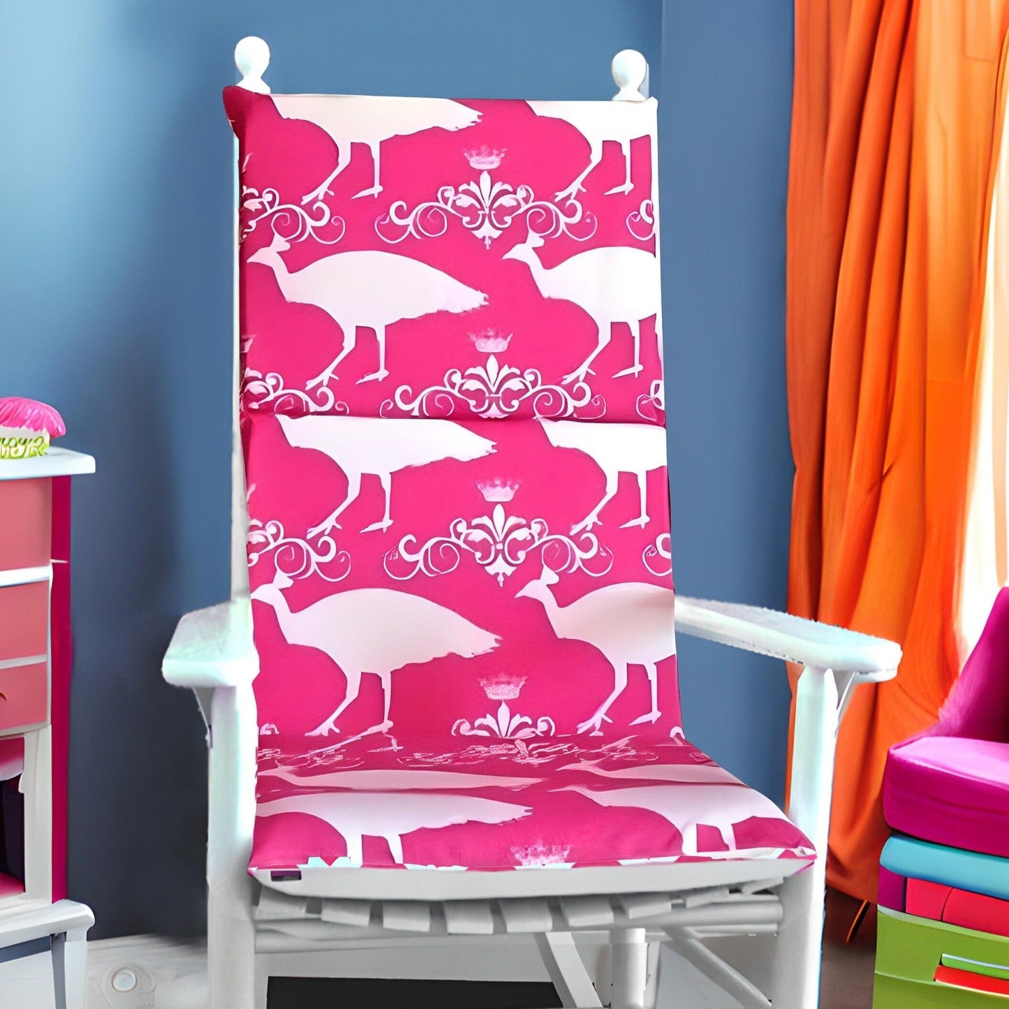 Candy Hot Pink Peacock Rocking Chair Cushion
