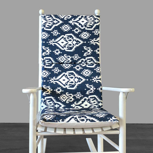 Navy Blue Ikat Indian Print Rocking Chair Pad