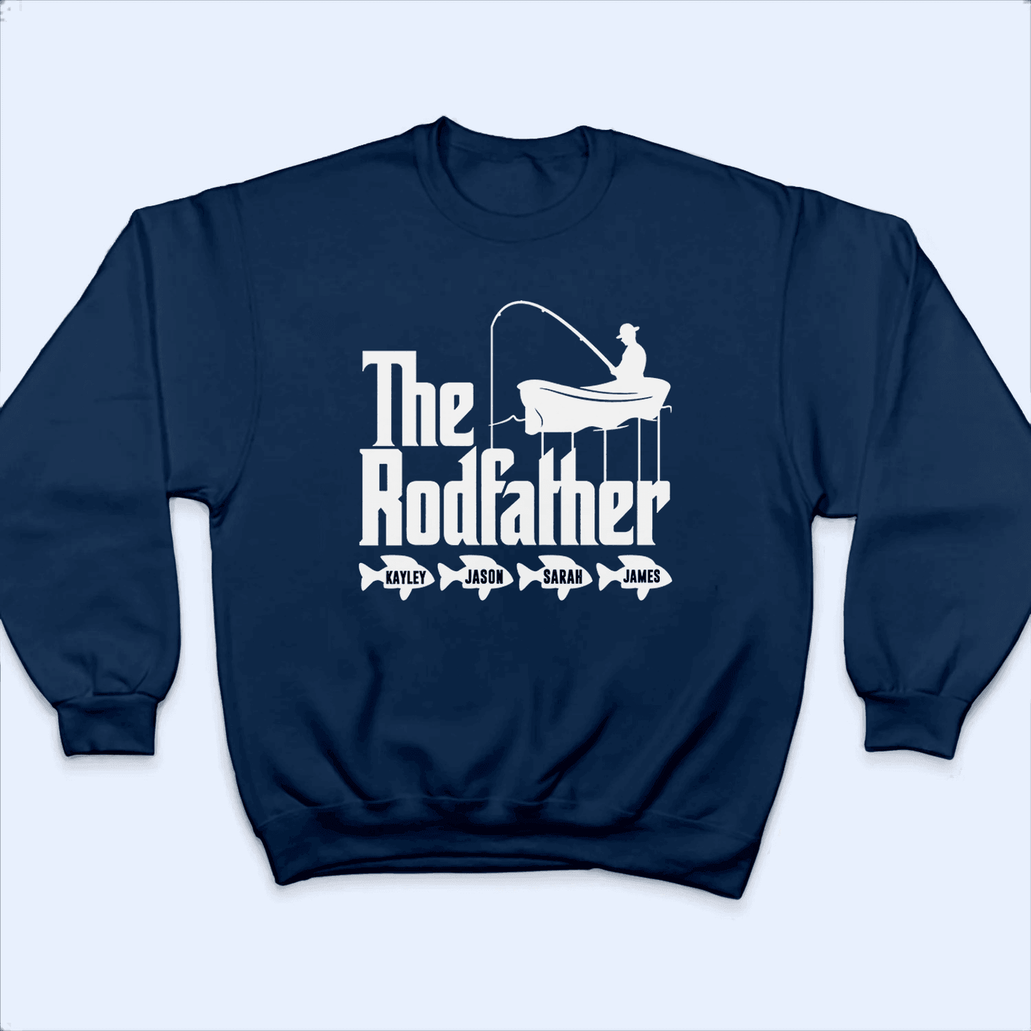 Rodfather Fishing Pun - Funny Fathers Day - Personalized Custom T Shirt - Birthday, Loving, Funny Gift for Grandfather/Dad/Father, Husband, Grandparent