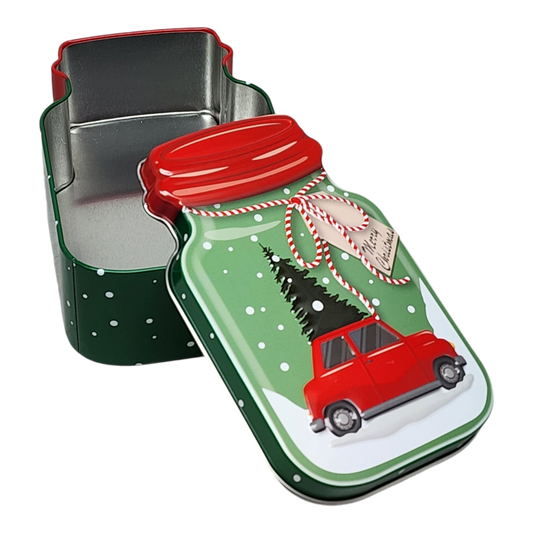Jar Shaped Christmas Cookie Gift Tin -  On our way to Grandma's