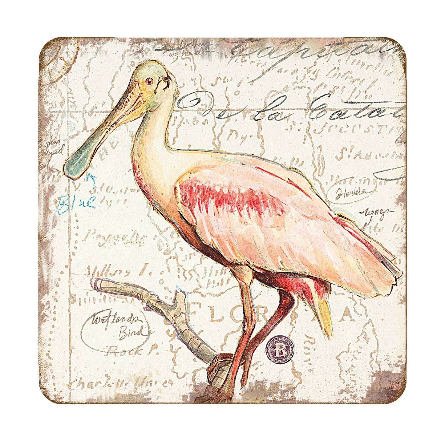 Roseate Spoonbill Bird Coaster Handcrafted Set of 4
