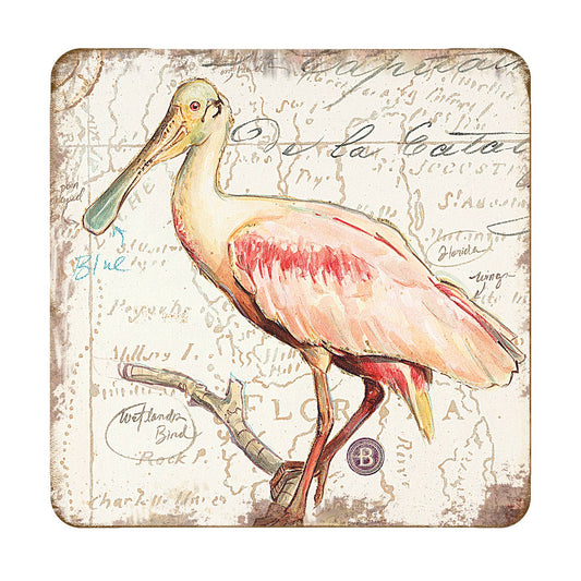 Roseate Spoonbill Bird Coaster Handcrafted Set of 4