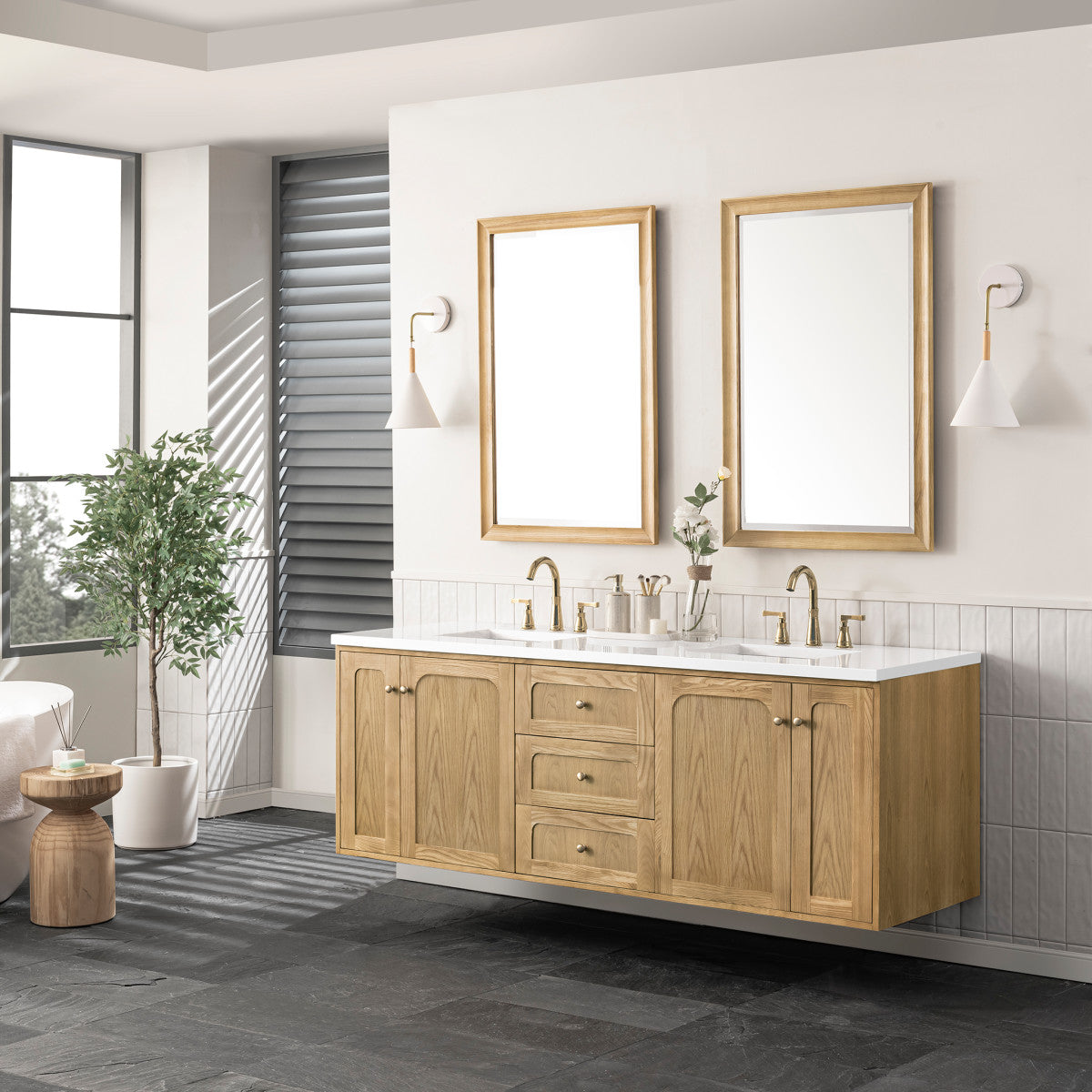 Laurent 72" Double Vanity Cabinet, Light Natural Oak