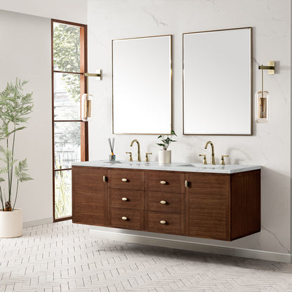 Amberly 72" Double Vanity Cabinet, Mid-Century Walnut