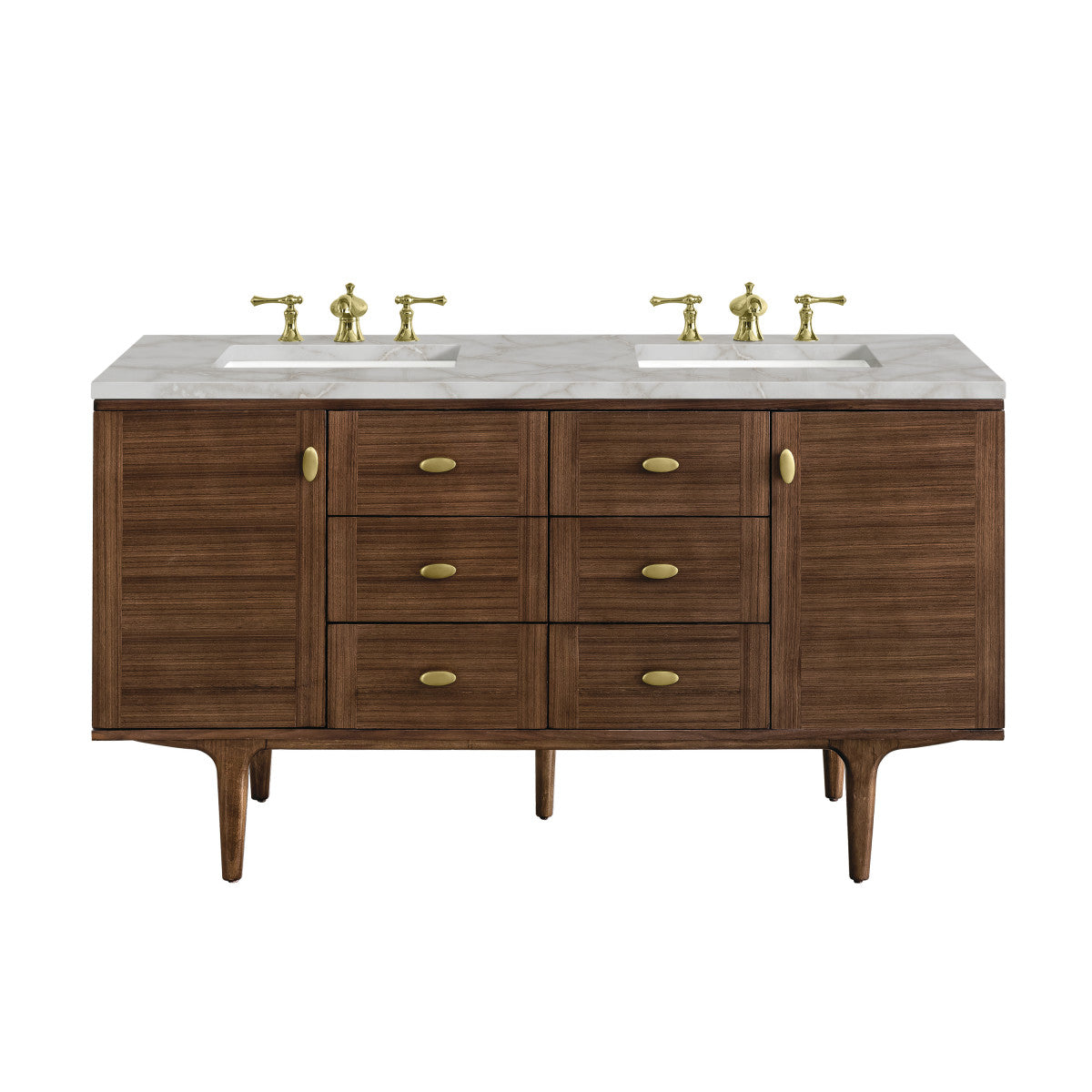 Amberly 60" Double Vanity Cabinet, Mid-Century Walnut